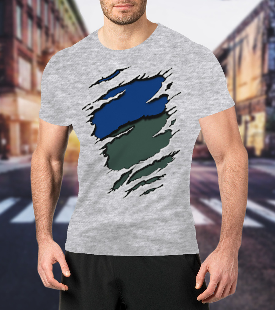 Jets Met Midnight Blue Forest Green Rip Effect T-Shirt