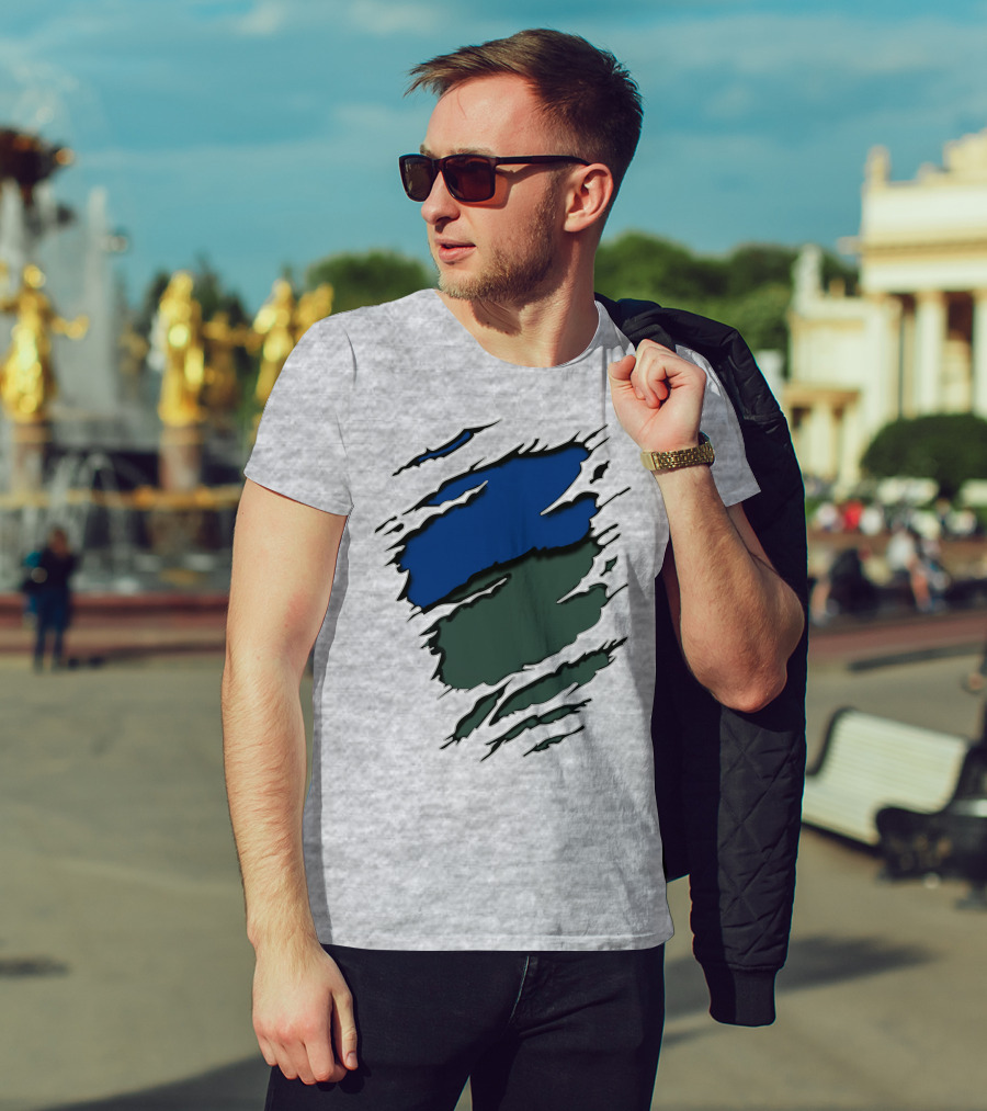 Jets Met Midnight Blue Forest Green Rip Effect T-Shirt