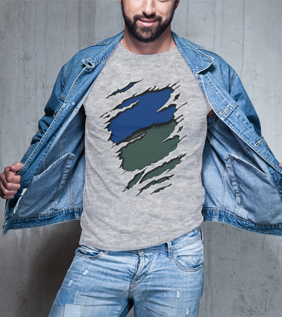 Jets Met Midnight Blue Forest Green Rip Effect T-Shirt