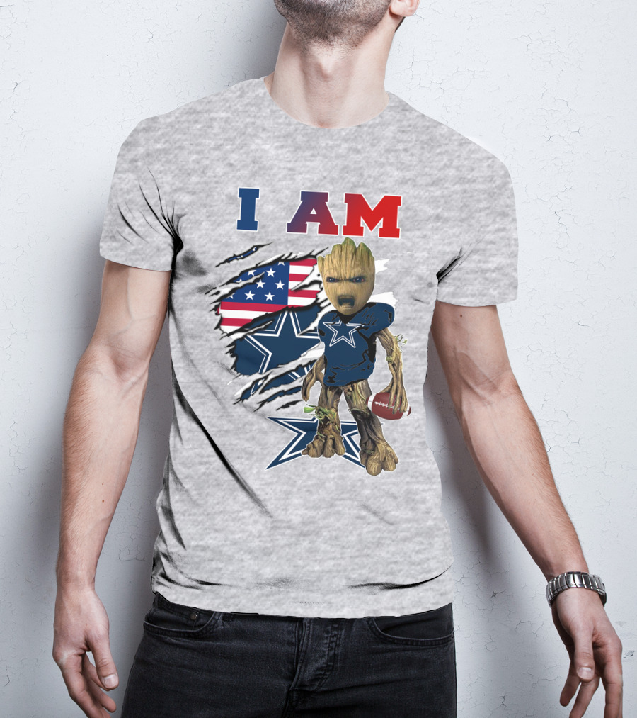 I Am Groot Dallas Cowboys American Flag Football Nfl Fan T-Shirt