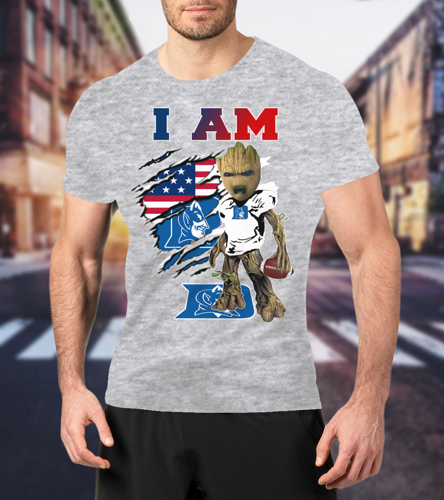 I Am Groot American Flag Duke Blue Devils Football T-Shirt