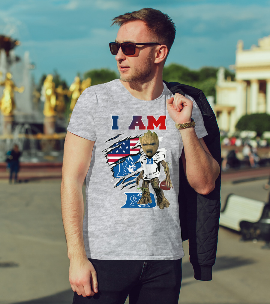 I Am Groot American Flag Duke Blue Devils Football T-Shirt