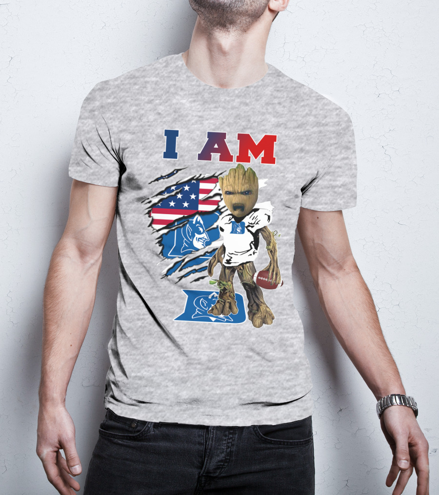 I Am Groot American Flag Duke Blue Devils Football T-Shirt