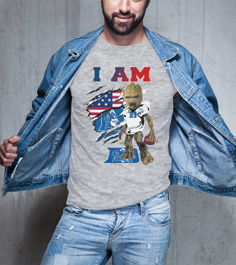 I Am Groot American Flag Duke Blue Devils Football T-Shirt
