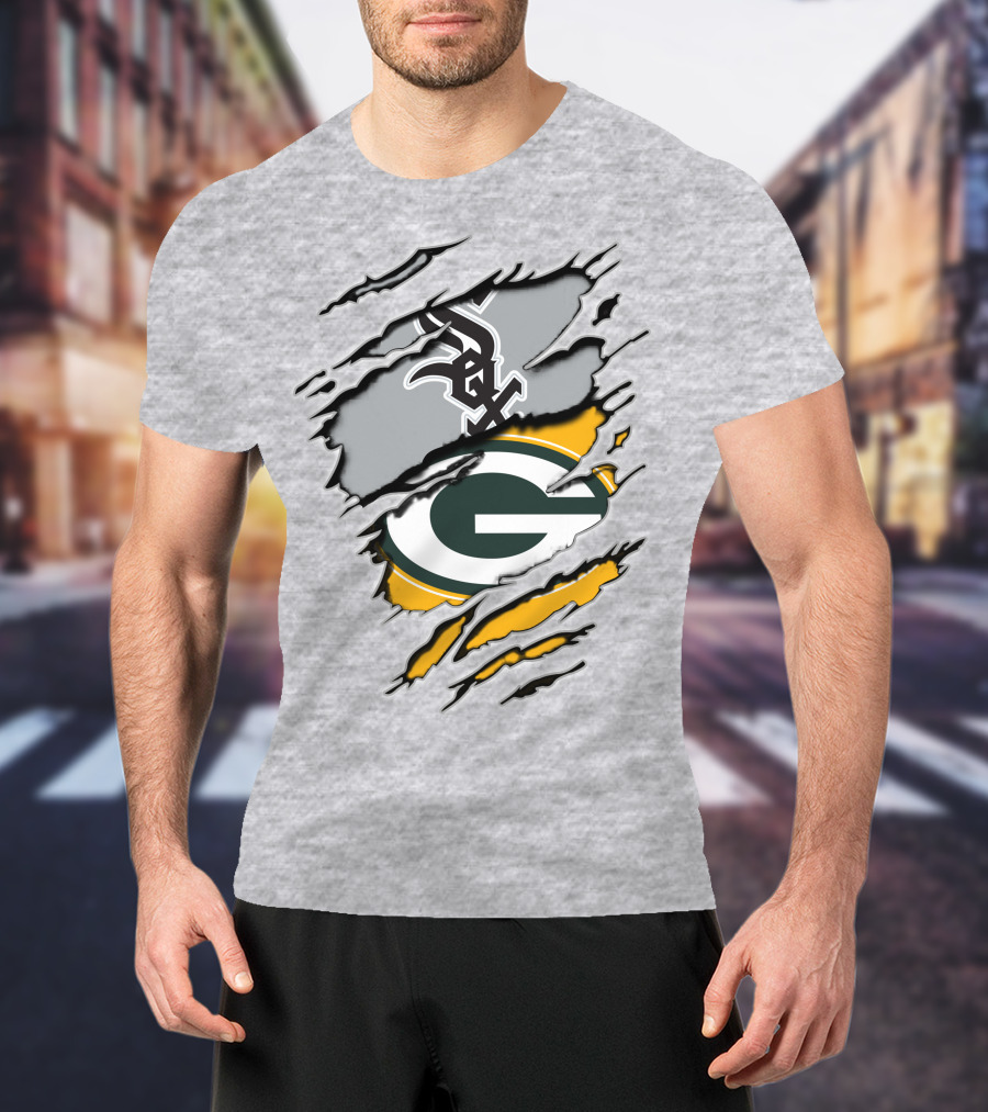 Packers White Sox Black And Green Rip Claw Marks T-Shirt