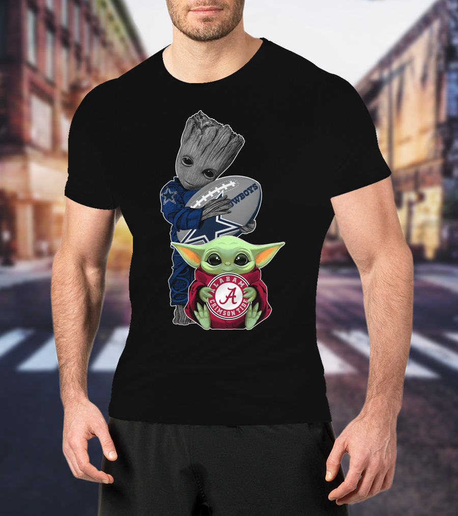 Cowboys Guardians Holding Football Alabama Crimson Tide Baby Yoda T-Shirt