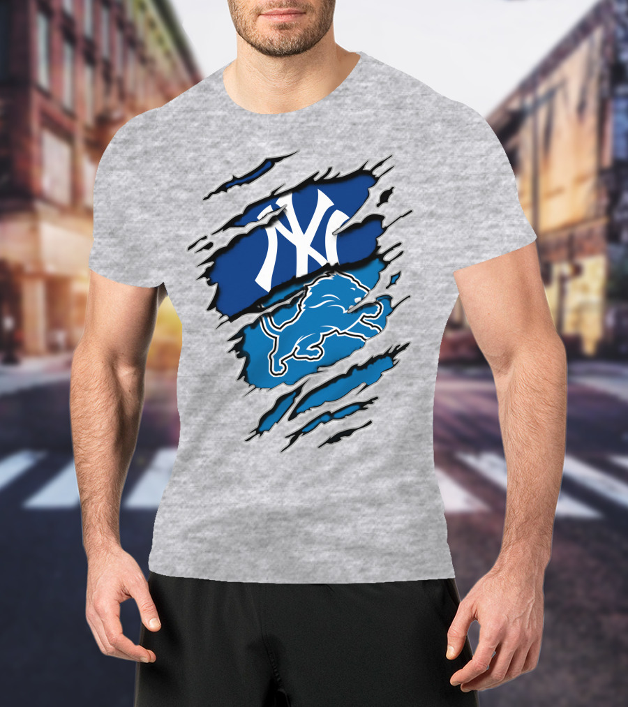 New York Yankees Detroit Lions Crossover Fan T-Shirt
