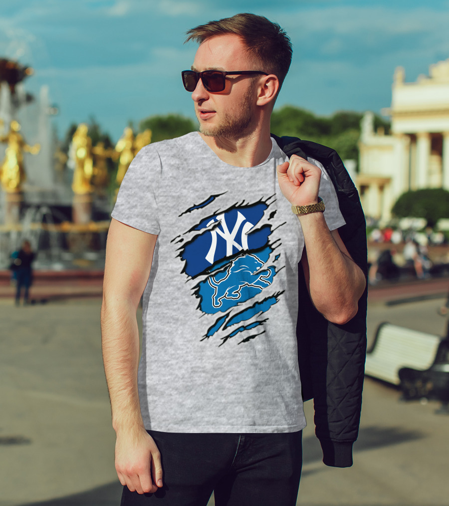 New York Yankees Detroit Lions Crossover Fan T-Shirt