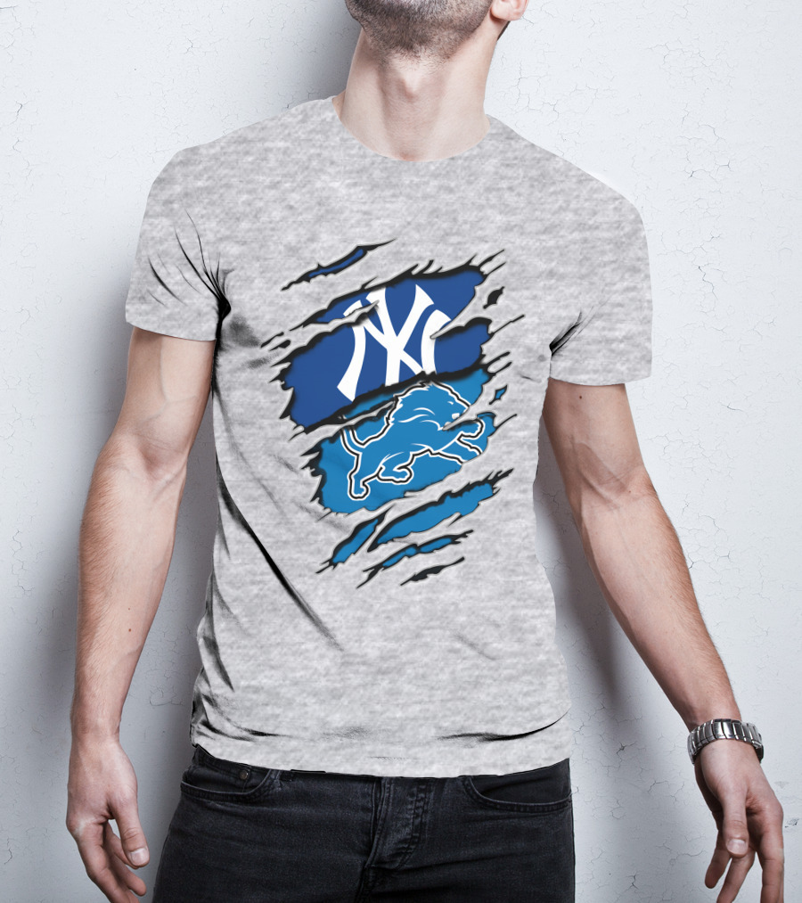 New York Yankees Detroit Lions Crossover Fan T-Shirt