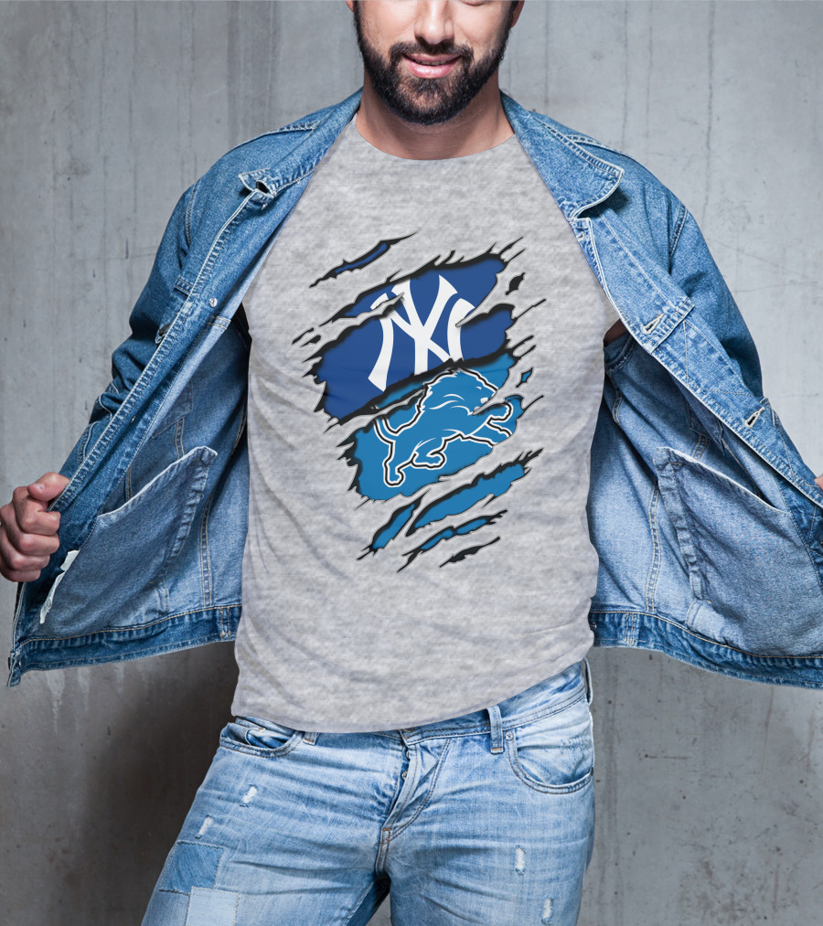 New York Yankees Detroit Lions Crossover Fan T-Shirt