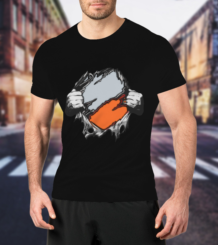 Be Whi Ripping Through Layers Orange And Gray T-Shirt