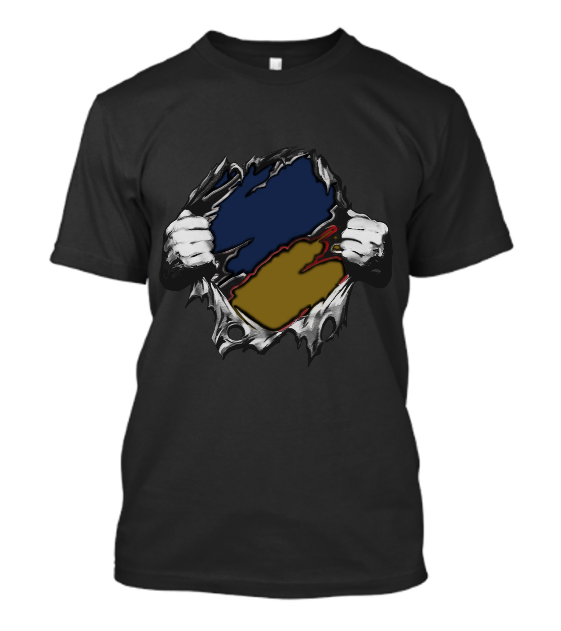 Sa Yan Blue And Gold Ripped T-Shirt