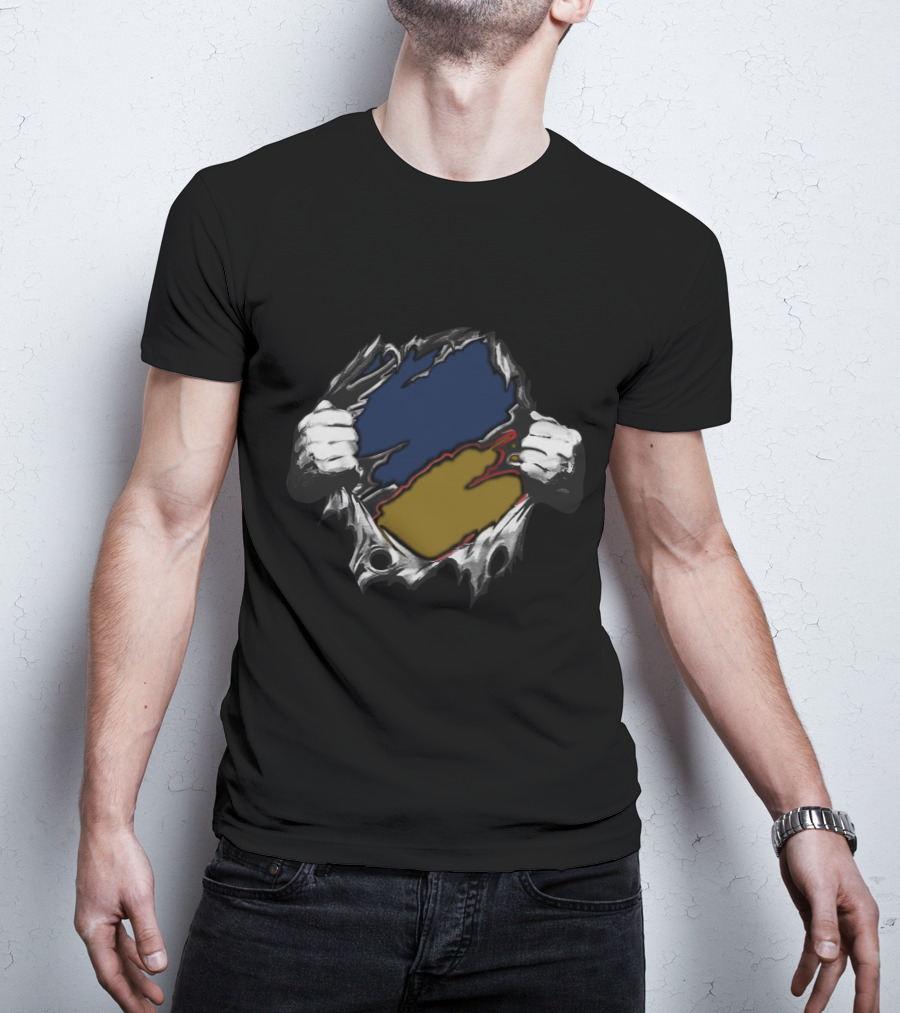 Sa Yan Blue And Gold Ripped T-Shirt