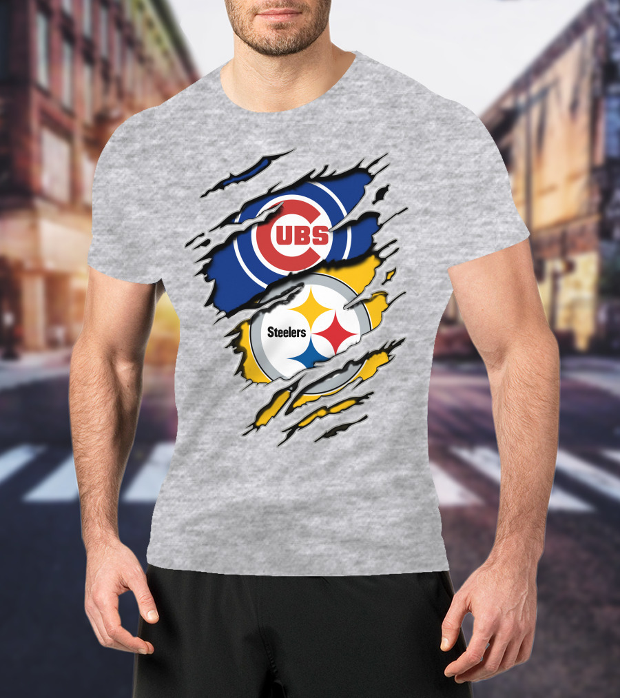 Steelers Cubs Logos Torn Layers T-Shirt