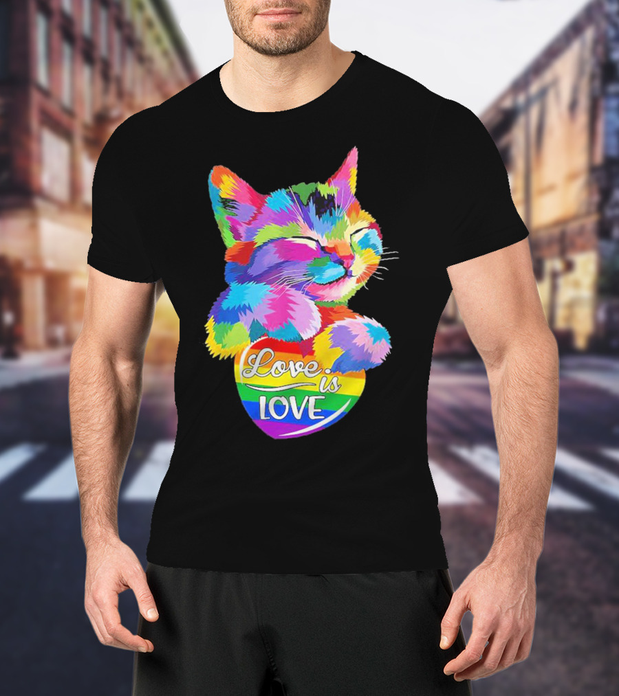 Catlove Colorful Rainbow Cat Love Is Love T-Shirt