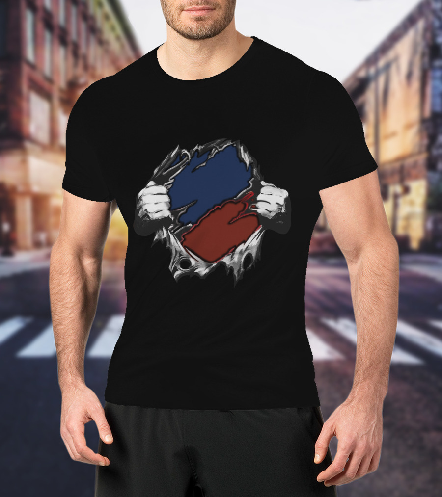 Red Blue Superhero Style Torn T-Shirt