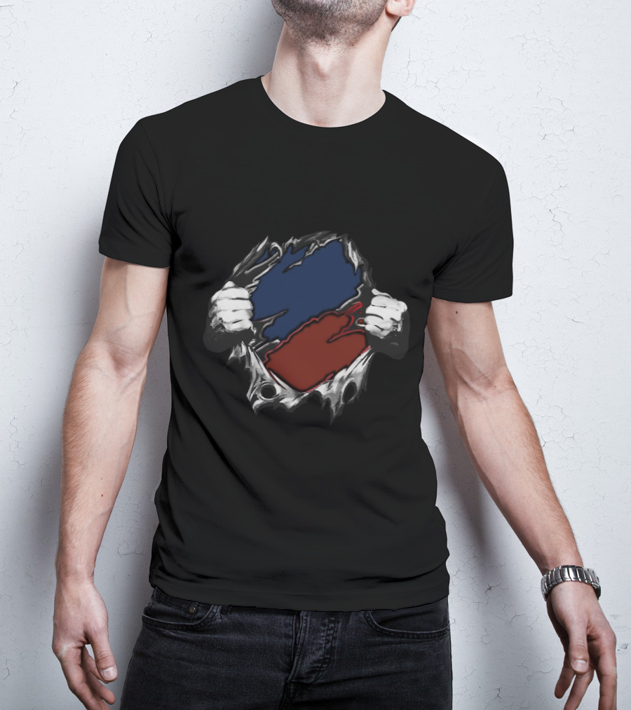 Red Blue Superhero Style Torn T-Shirt