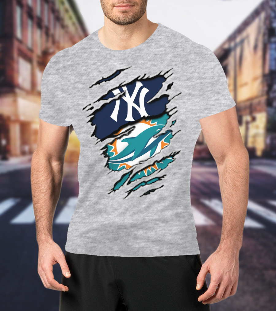 New York Yankees Miami Dolphins Torn Layered T-Shirt