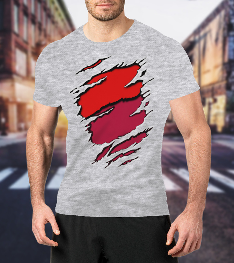 Bucc Ala Rip Scratch Claw Marks Red And Burgundy T-Shirt