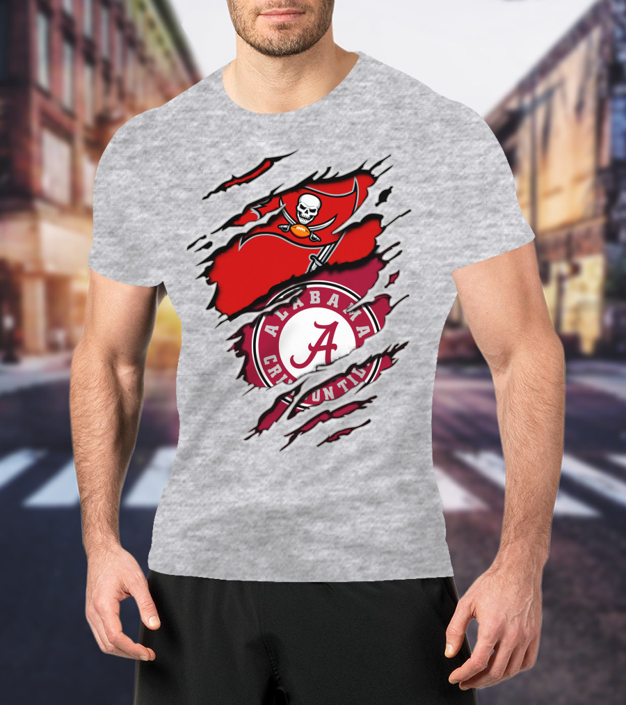 Alabama Crimson Tide Tampa Bay Buccaneers Ripped Flag Fusion T-Shirt