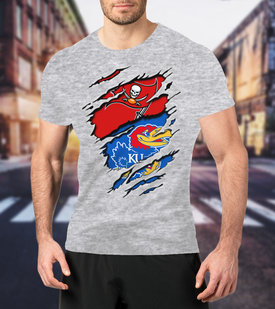 Buccaneers Jayhawks KU Rip Torn Gray T-Shirt