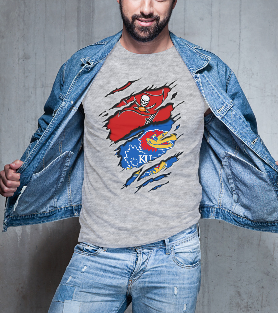 Buccaneers Jayhawks KU Rip Torn Gray T-Shirt