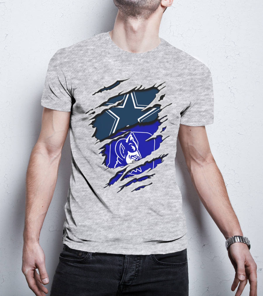 Dallas Cowboys Star And Duke Blue Devils Logo Fusion T-Shirt