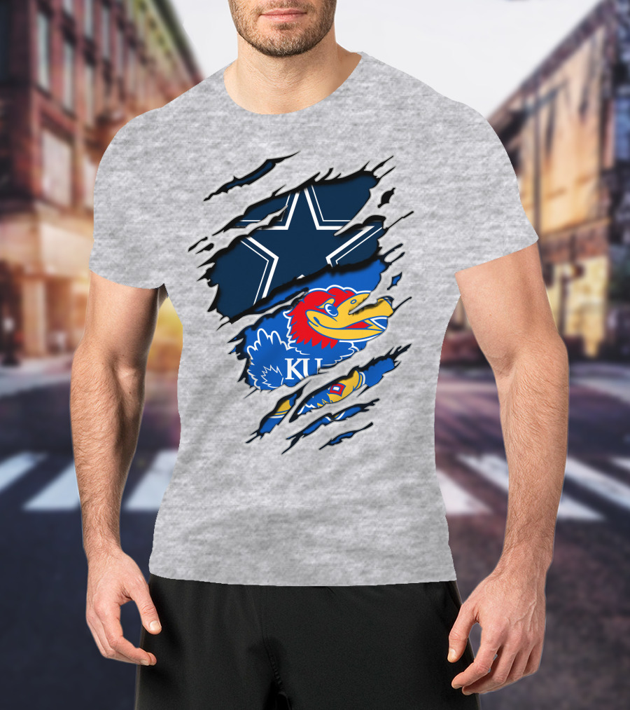 Kansas Cowboys Jayhawks KU Star Blue Red T-Shirt