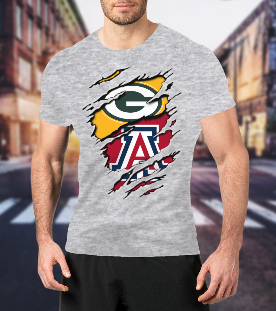 Packers G Arizona A Logos Ripped Torn Effect T-Shirt