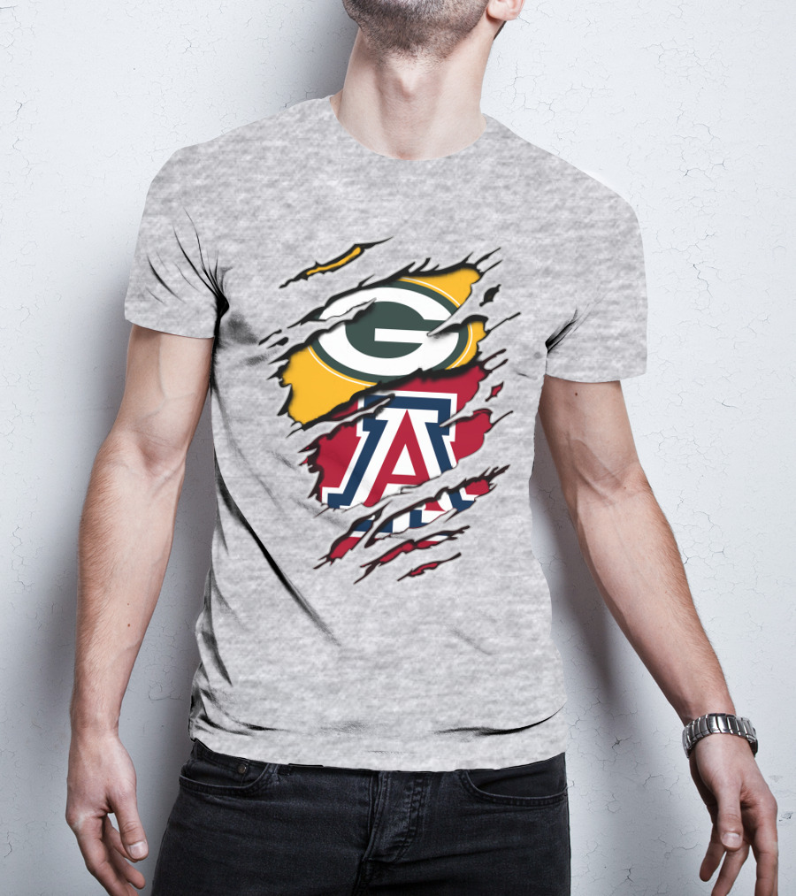 Packers G Arizona A Logos Ripped Torn Effect T-Shirt