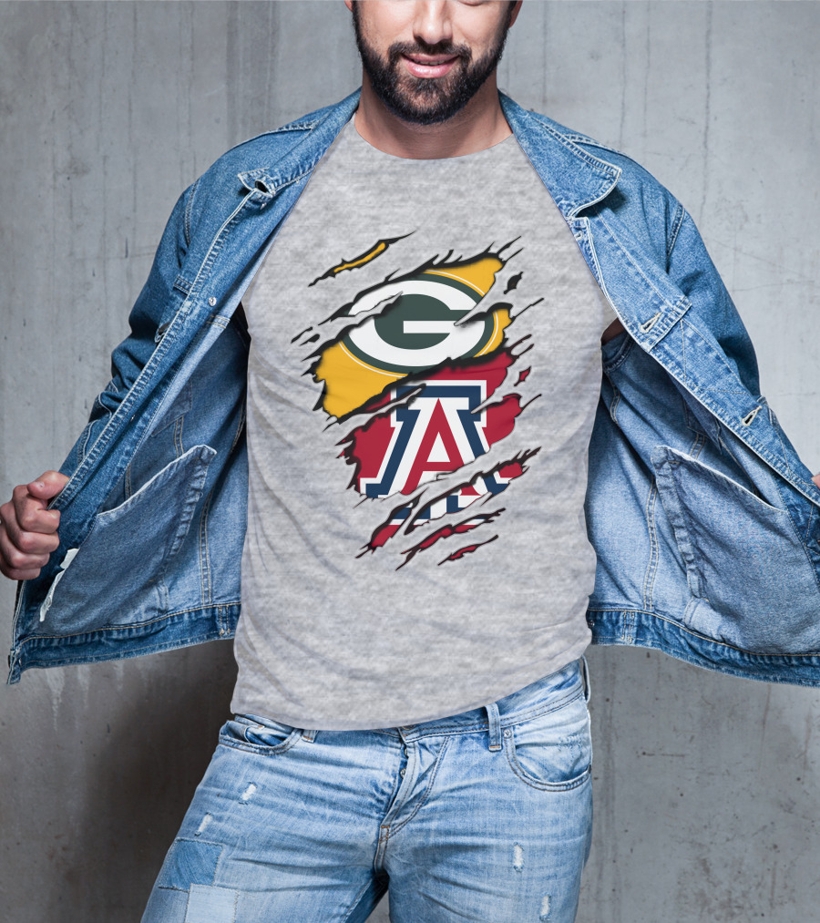 Packers G Arizona A Logos Ripped Torn Effect T-Shirt