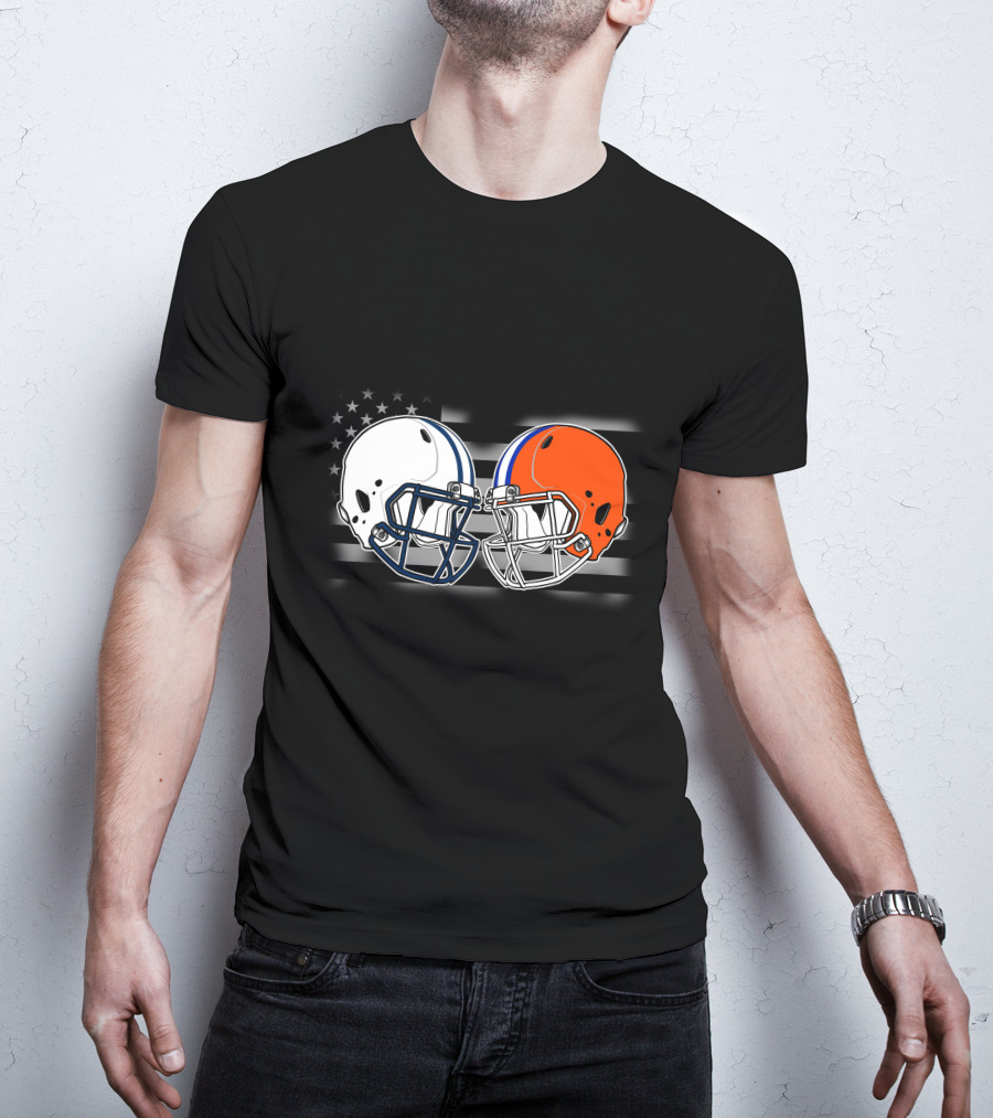 Tita-Gato American Football Helmets And Flag Black T-Shirt
