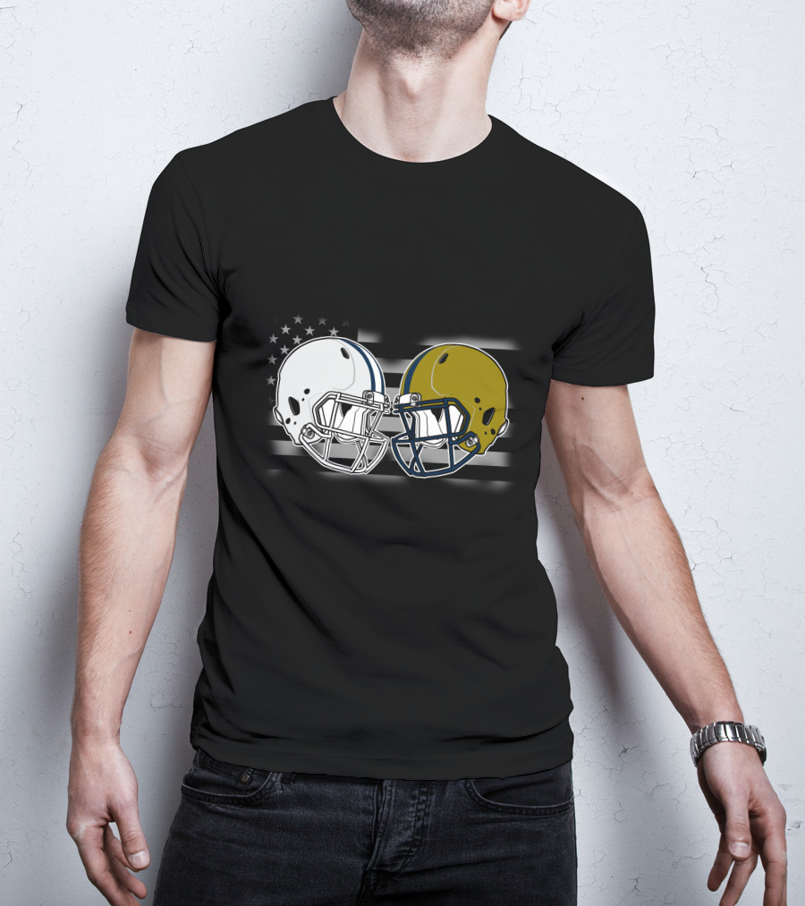Notre Dame Vs. Penn State Football Helmet Clash With American Flag T-Shirt