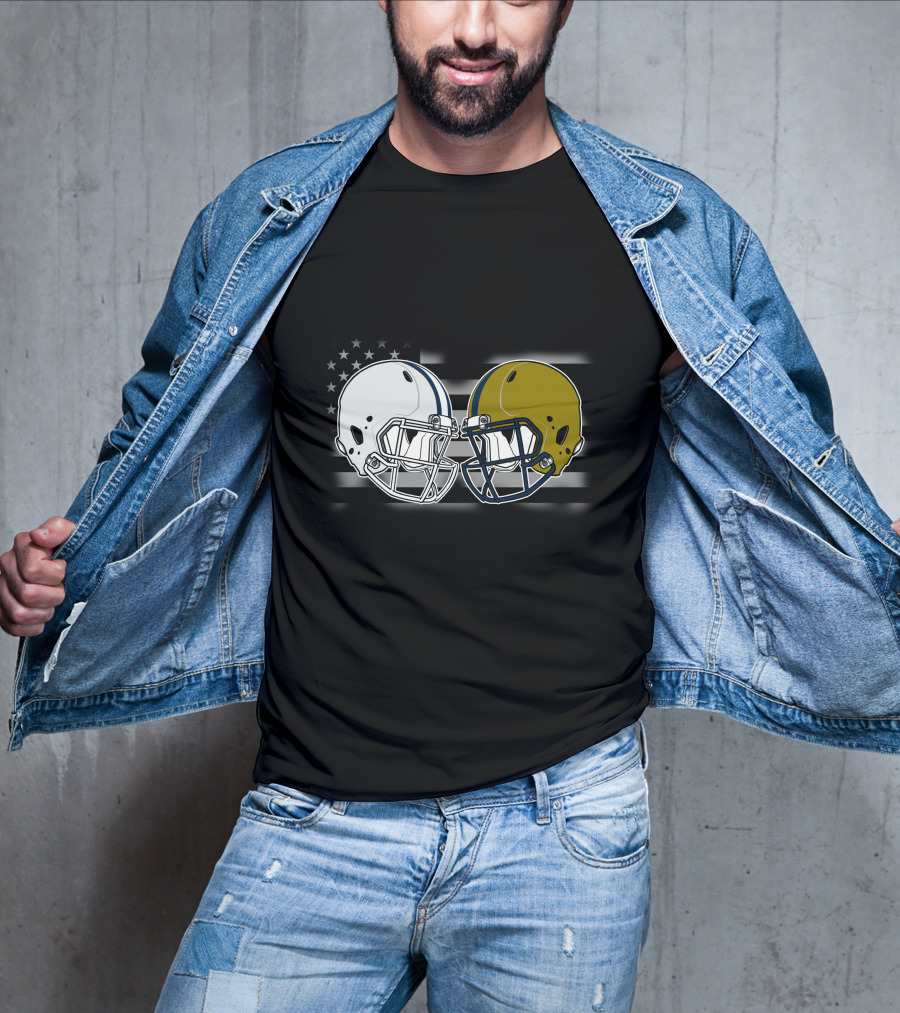 Notre Dame Vs. Penn State Football Helmet Clash With American Flag T-Shirt