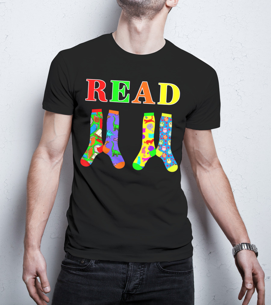 READ Colorful Dinosaur And Owl Books Wacky Socks For Wacky Sock Day T-Shirt