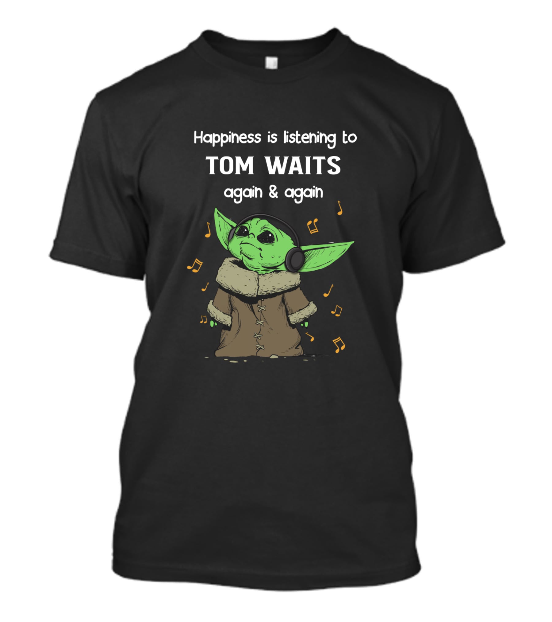 Happiness Is Listening To Tom Waits Again And Again Baby Alien With Headphones T-Shirt