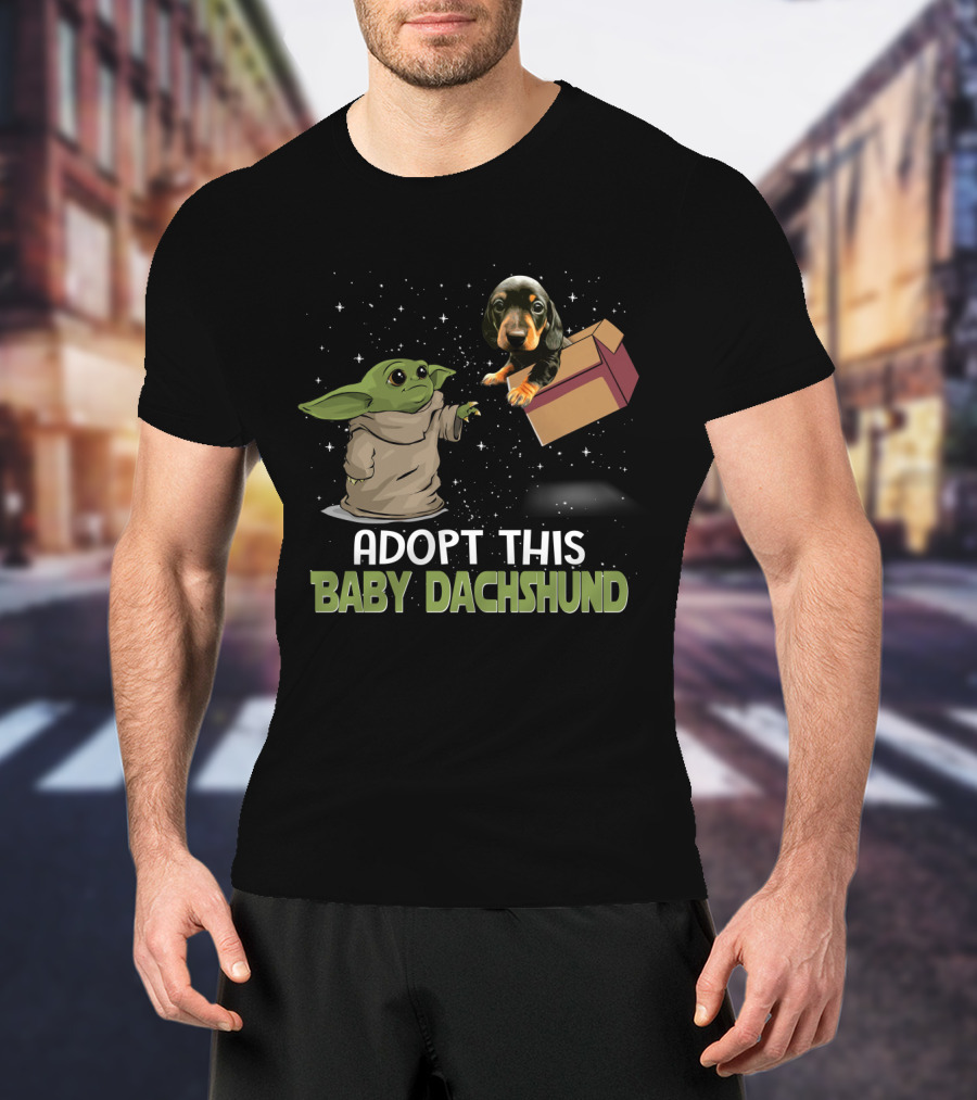 Adopt This Baby Dachshund Featuring Baby Yoda In Space T-Shirt