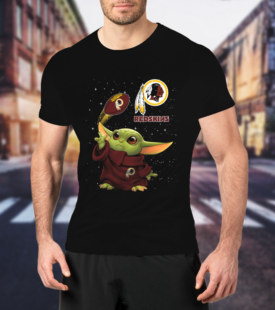 Baby Yoda Washington Redskins Logo Football T-Shirt