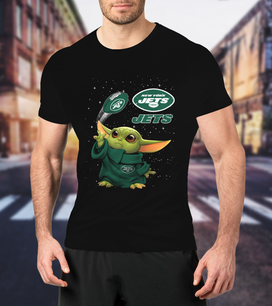 New York Jets Baby Yoda Football Star Wars Crossover T-Shirt