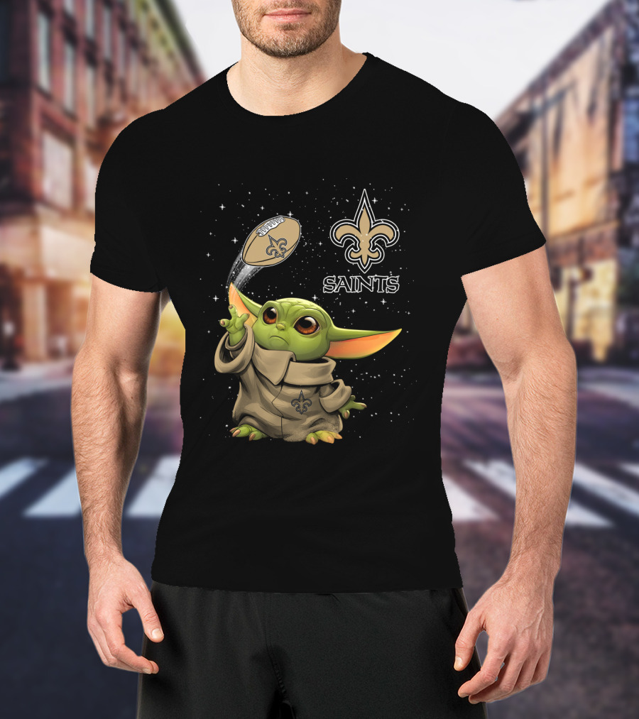 Baby Yoda New Orleans Saints Football Star Wars Collaboration T-Shirt