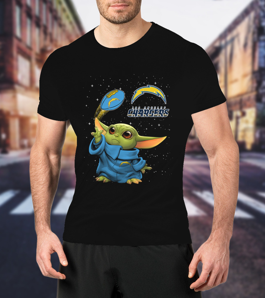 Baby Yoda Los Angeles Chargers Football Star Wars Crossover T-Shirt