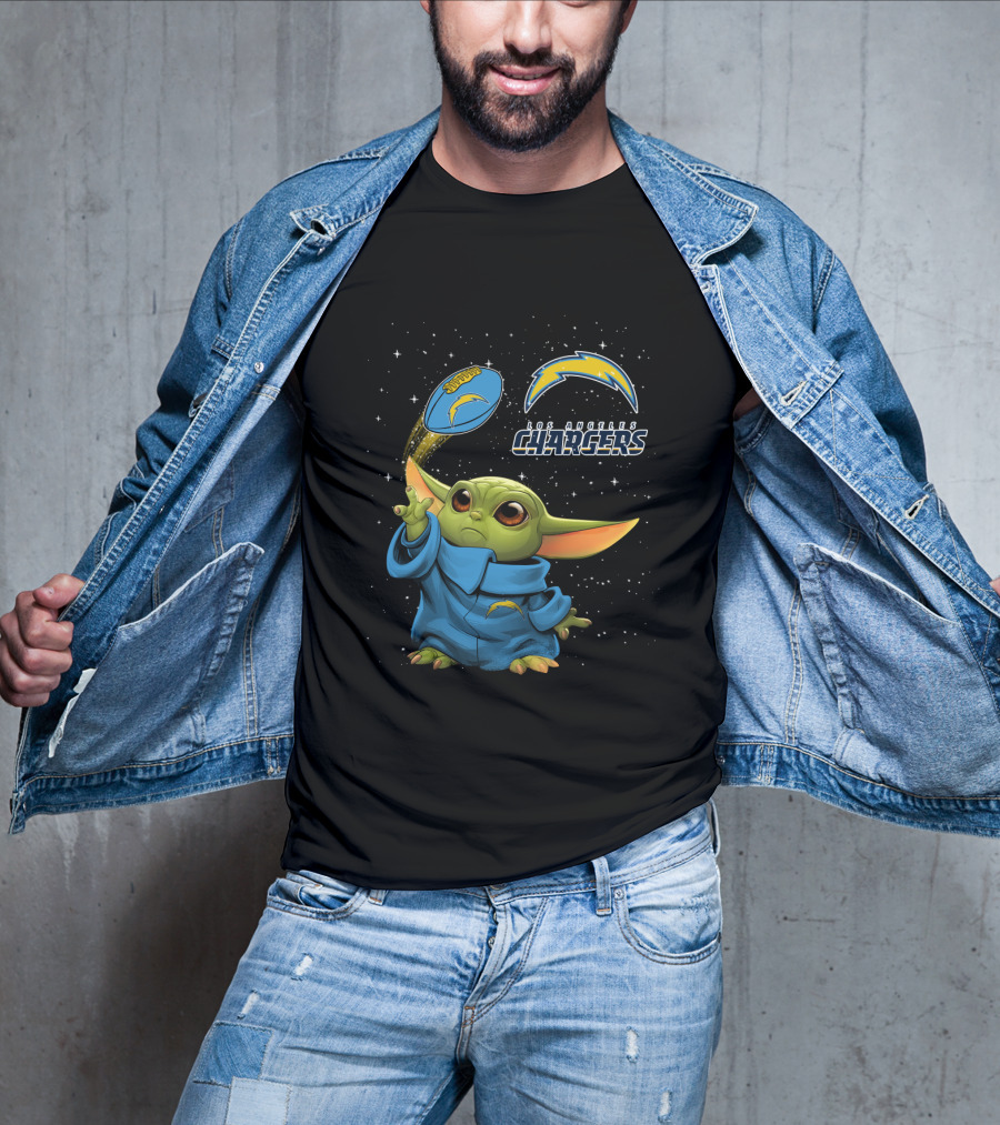Baby Yoda Los Angeles Chargers Football Star Wars Crossover T-Shirt