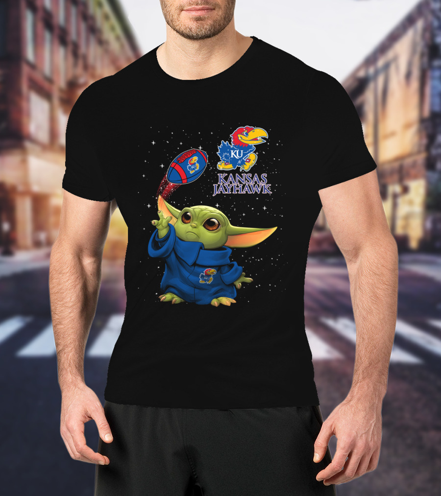 Baby Yoda Kansas Jayhawks Star Wars KU Football Magic T-Shirt