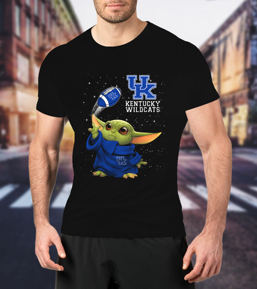 Baby Yoda Kentucky Wildcats Football Fan With Uk T-Shirt