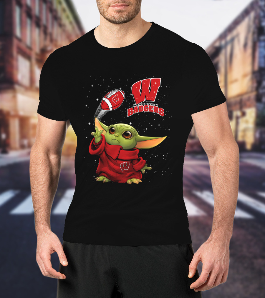 Wisconsin Badgers Baby Yoda Football Star Wars Crossover T-Shirt