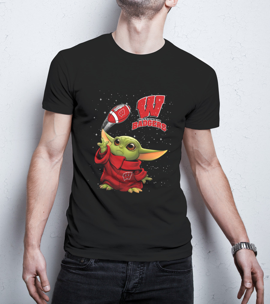 Wisconsin Badgers Baby Yoda Football Star Wars Crossover T-Shirt