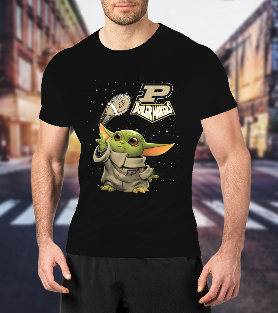 Baby Yoda Football Fantasy With Purdue Boilermakers T-Shirt