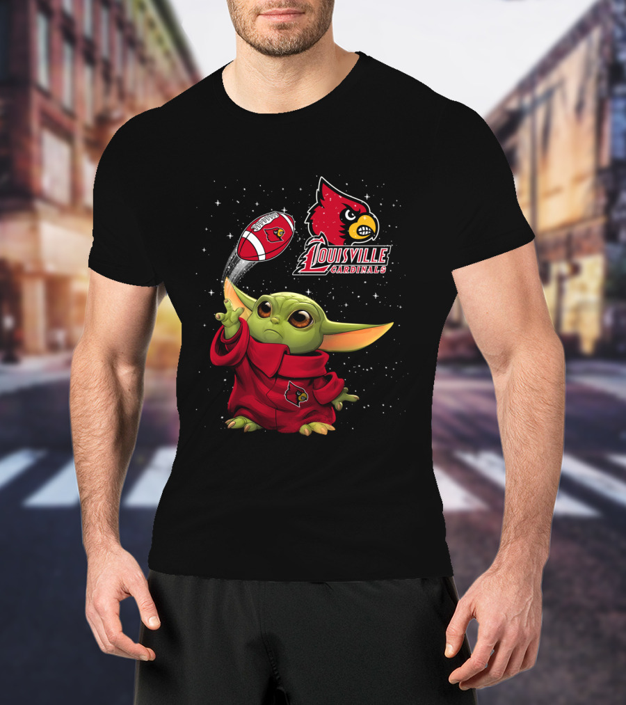 Louisville Cardinals Baby Yoda Football Fan Gear T-Shirt