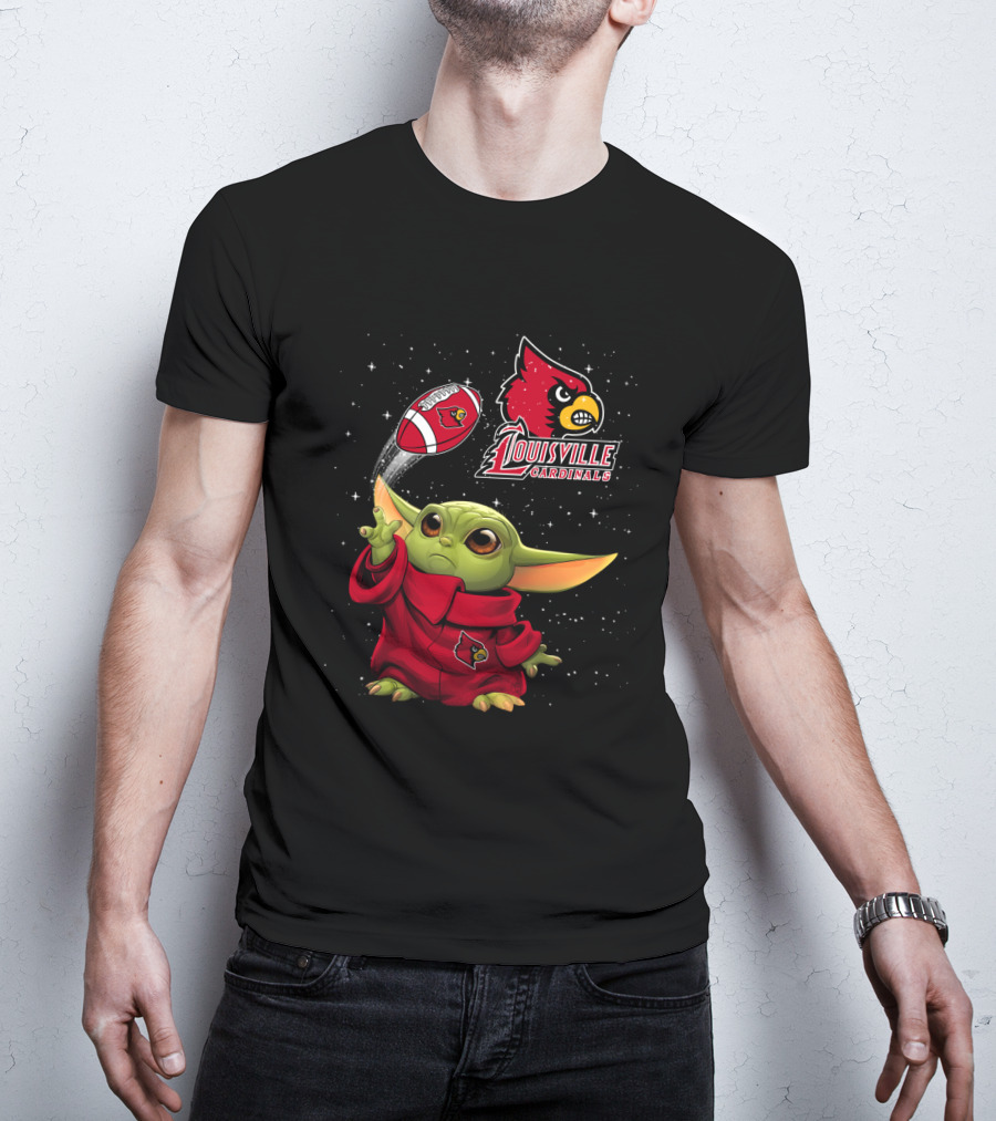 Louisville Cardinals Baby Yoda Football Fan Gear T-Shirt