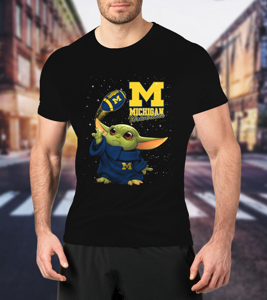 Baby Yoda Michigan Wolverines Football Fan Gear Featuring Iconic Team Spirit T-Shirt
